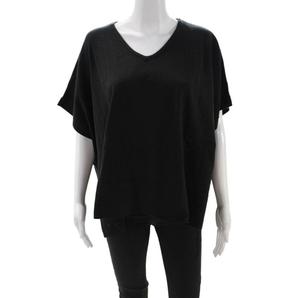 Renuar Women Basic V-Neck Short Sleeve Top Black Size XS